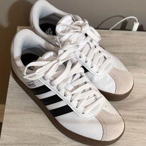 Adidas White and Black Sneakers with Gum Sole